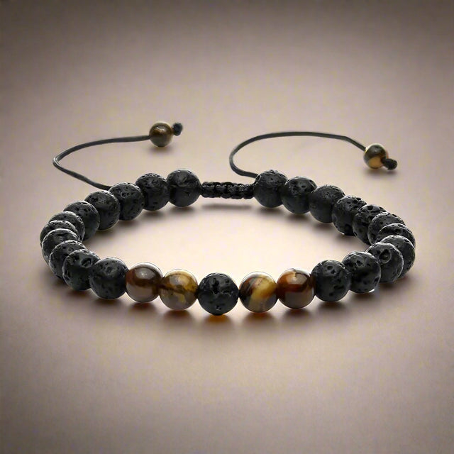 Vulkansk stein og tigerøye armbånd (justebart)
